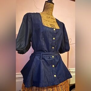 Nine West Navy Belted Blouse